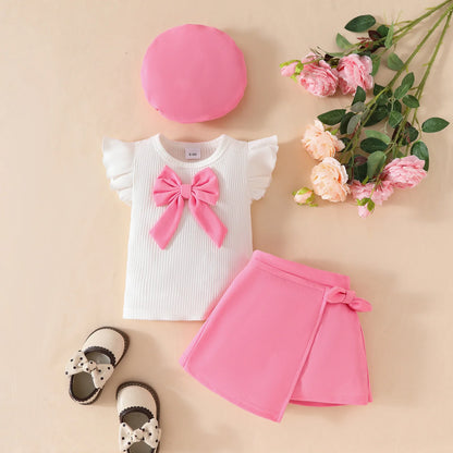 Toddler Girls Christmas Outfit Set with Bow Top and Skirt