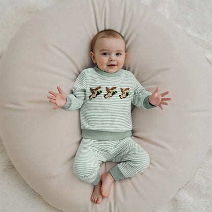 Boys' Long Sleeve Duck Embroidery Top and Striped Pants Set