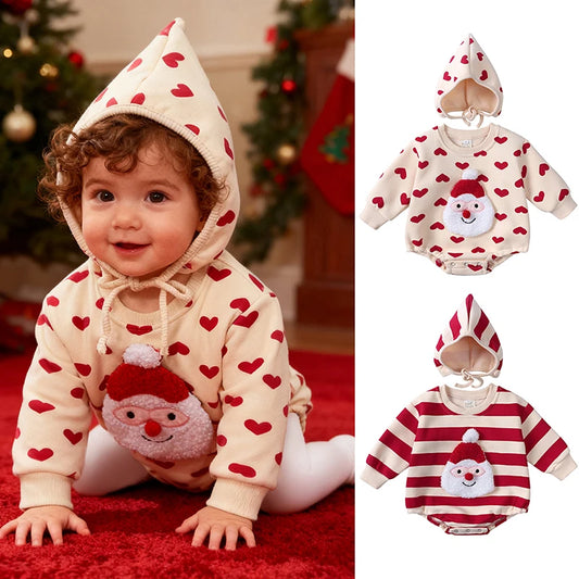 Christmas Santa Claus Infant Jumpsuit with Hat, Fleece Romper