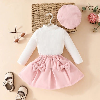 Toddler Girls Christmas Outfit Set with Bow Top and Skirt
