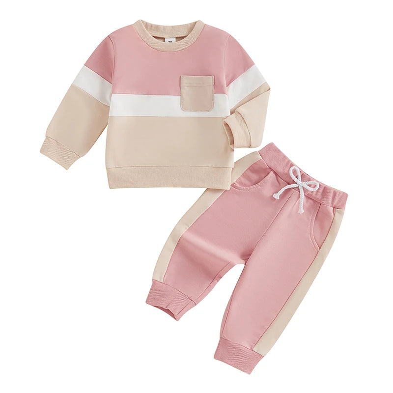 Toddler Contrast Color Long Sleeve Sweatshirt and Pants Set