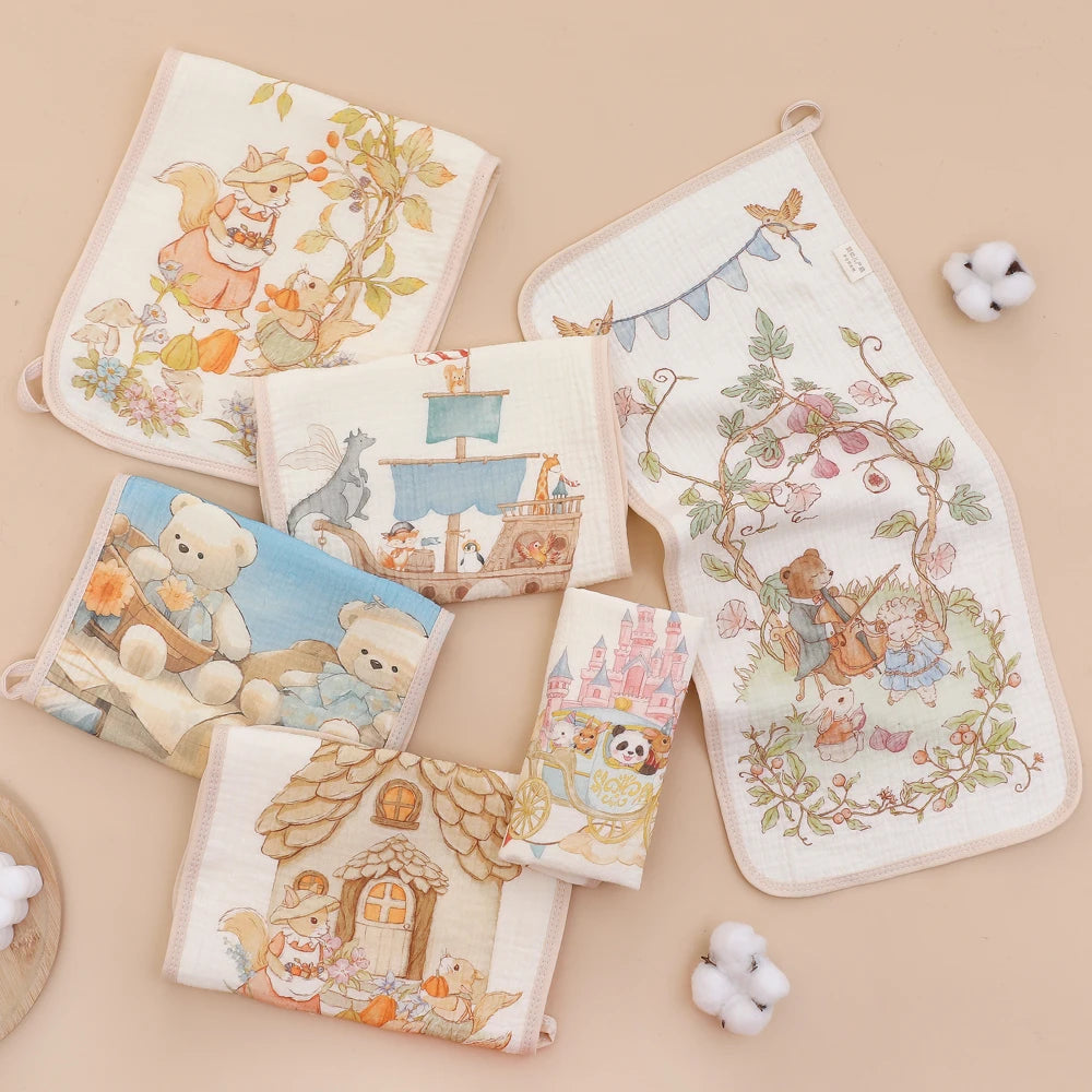 6-Layer Cotton Muslin Baby Burp Cloths & Face Towels