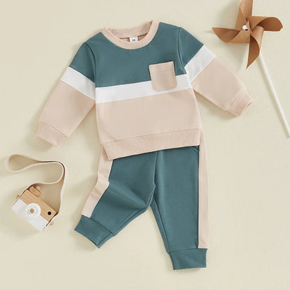 Toddler Contrast Color Long Sleeve Sweatshirt and Pants Set