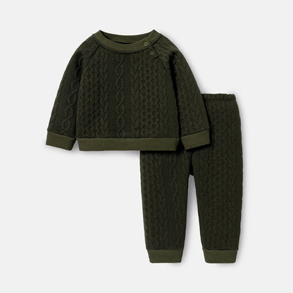 Baby Boy Cable Knit Sweatshirt & Pants Set - Soft & Cozy