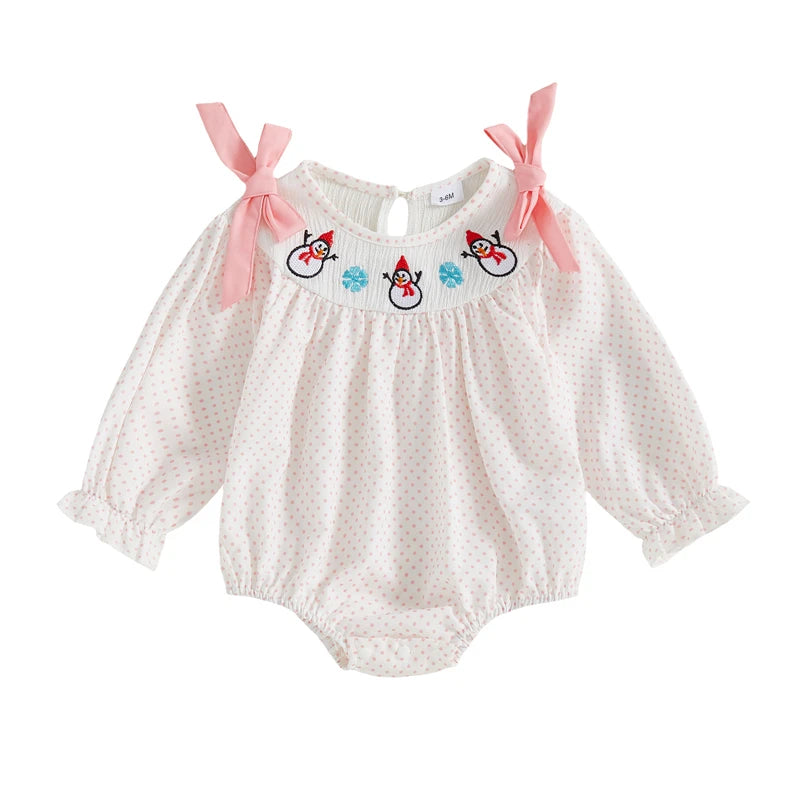 Newborn Baby Girl Christmas Santa Print Long Sleeve Romper