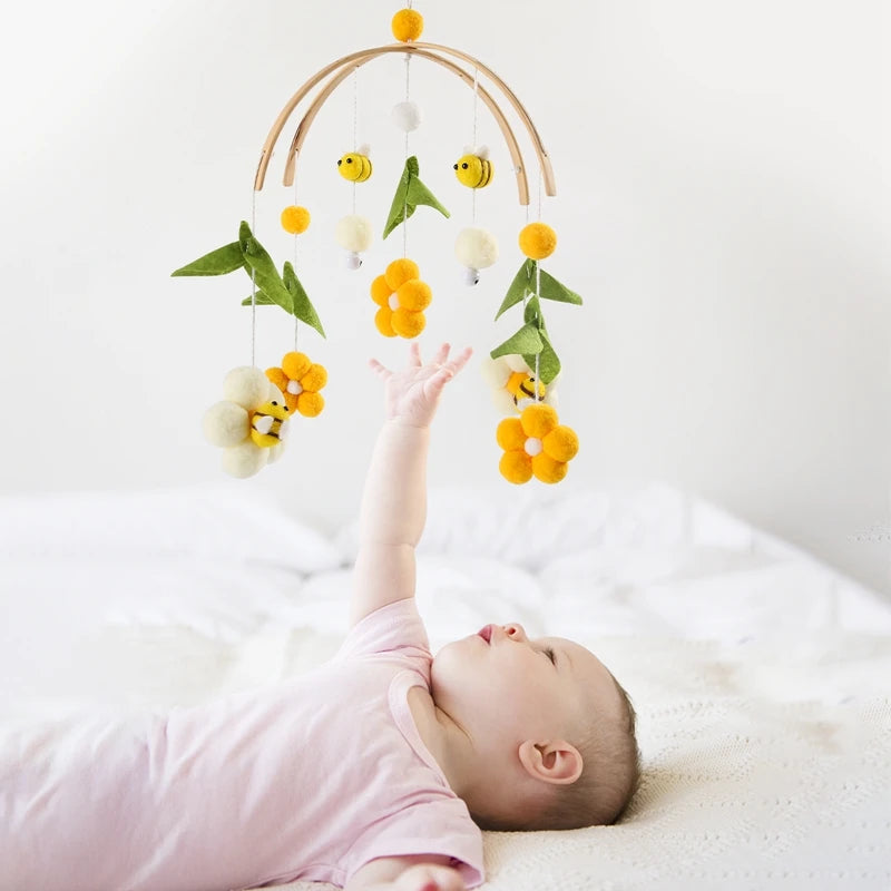 Baby Crib Mobile Rattles with Cartoon Bee for Nursery Decor