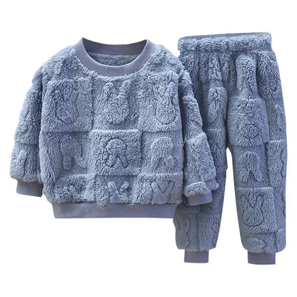 Cozy Plush Pajama Set for Kids 1-10 Years Warm Sleepwear