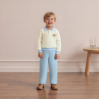 Baby Boy's Bear Embroidered Sweatshirt and Pants Set