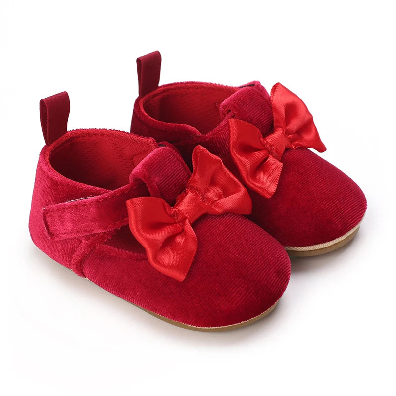 Red Baby Girl Bow Soft Sole Anti-Slip Walking Shoes