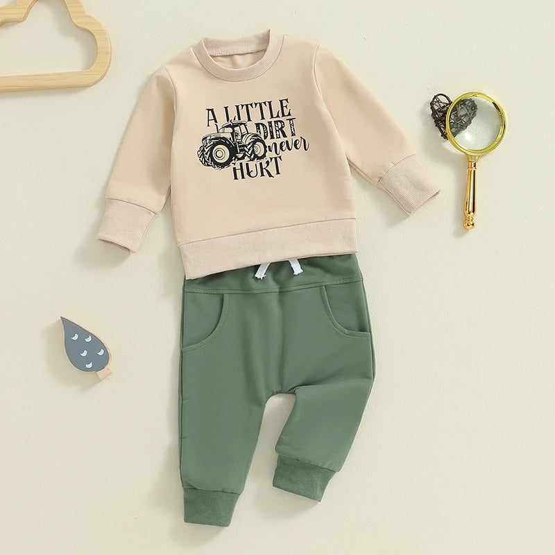 Toddler Boys Tractor Print Sweatshirt and Pants Outfit Set