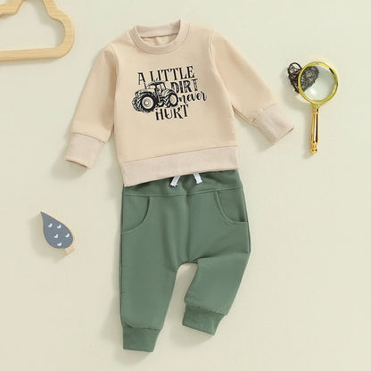 Toddler Boys Tractor Print Sweatshirt and Pants Outfit Set