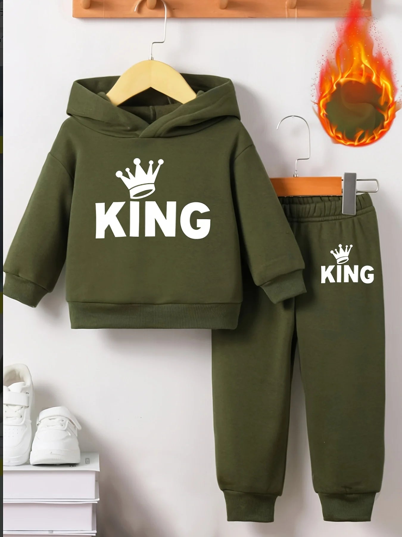 Baby Boy Fleece Hoodie and Pants Set with Crown Design