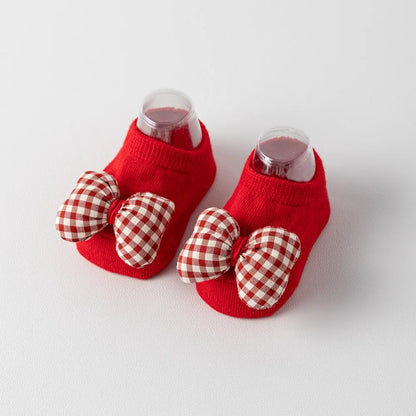 Cotton Baby Socks with Red Bow for Newborns 0-3 Years