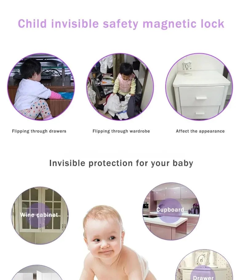 Invisible Magnetic Child Safety Locks for Cabinets and Drawers