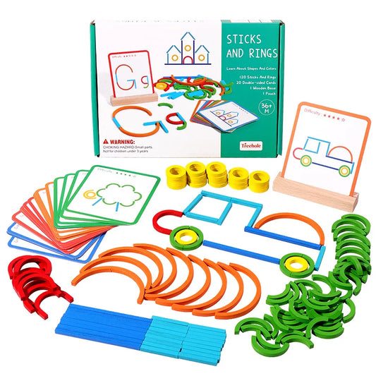 Wooden Sticks and Rings Puzzle for Early Childhood Learning