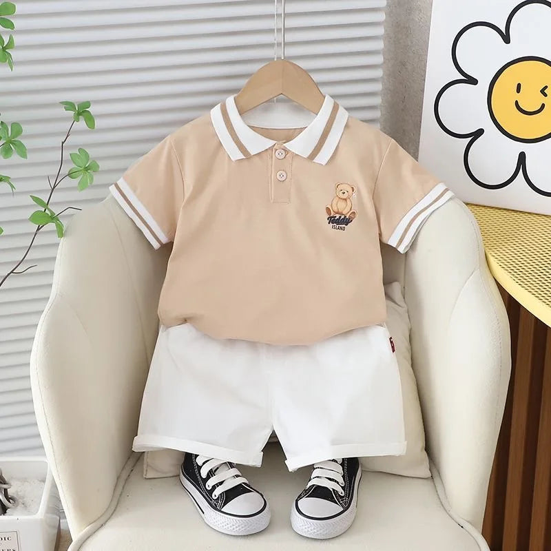 Summer Baby Cartoon Polo Tee and Shorts Set for Kids