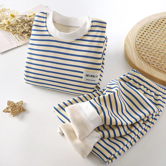 Warm Kids' Autumn/Winter Plush Top and Pants Set