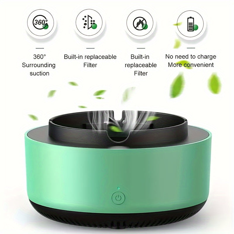 Smokeless Intelligent Air Purifier Ashtray with 360° Wind Circulation and Replaceable Filter – Portable Electronic Odor Eliminator, Ideal Home Gadget or Gift