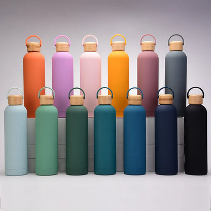 Thermos Cup with Bamboo Lid Stainless Steel Flask 1L for Gym Use

