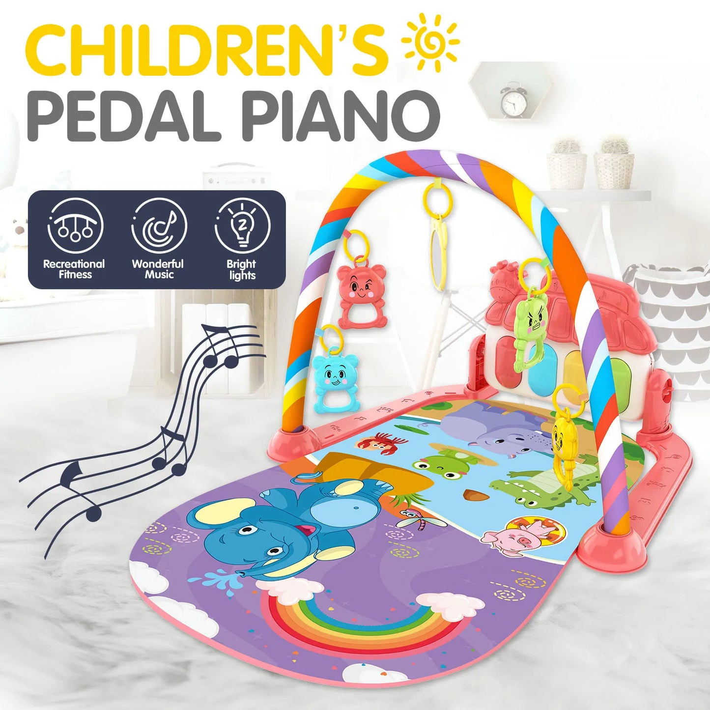 Baby gymmatte med piano for sanselek og utvikling