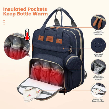 Foldable Diaper Bag Backpack with Crib & USB | Travel Ready