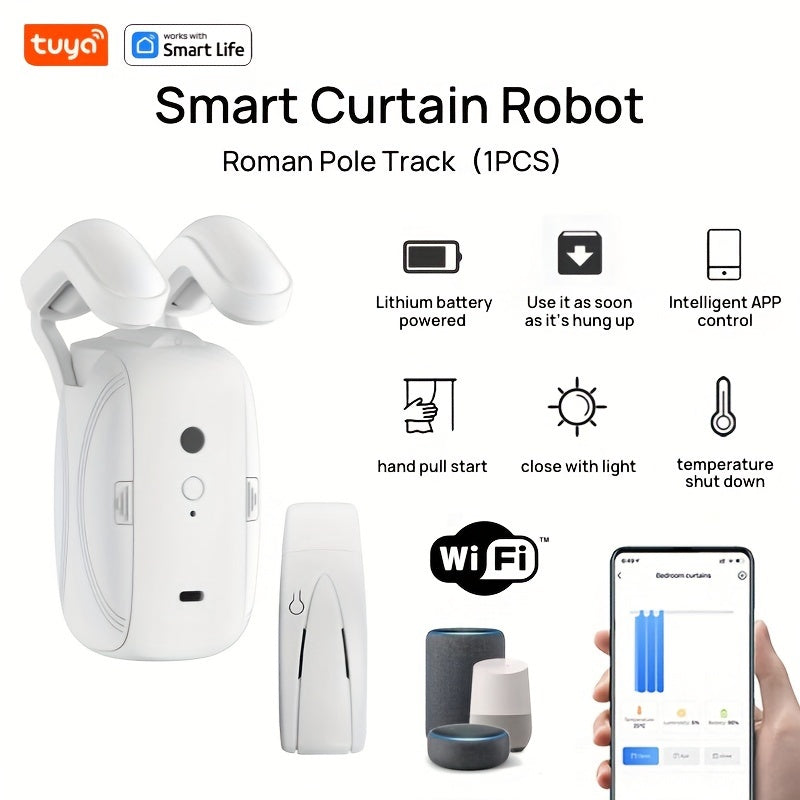 Smart Wi-Fi Curtain Robot Opener – App & Voice Control, Alexa & Google Compatible, Automatic Curtain System