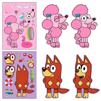 6/12/18 stk Bluey Anime tegneserie hundepuslespill-klistremerker Søte barn DIY-fargepuslespill Utdanningsklistremerker Morsomme leker for barn Gave