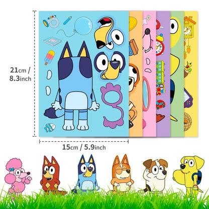 6/12/18 stk Bluey Anime tegneserie hundepuslespill-klistremerker Søte barn DIY-fargepuslespill Utdanningsklistremerker Morsomme leker for barn Gave