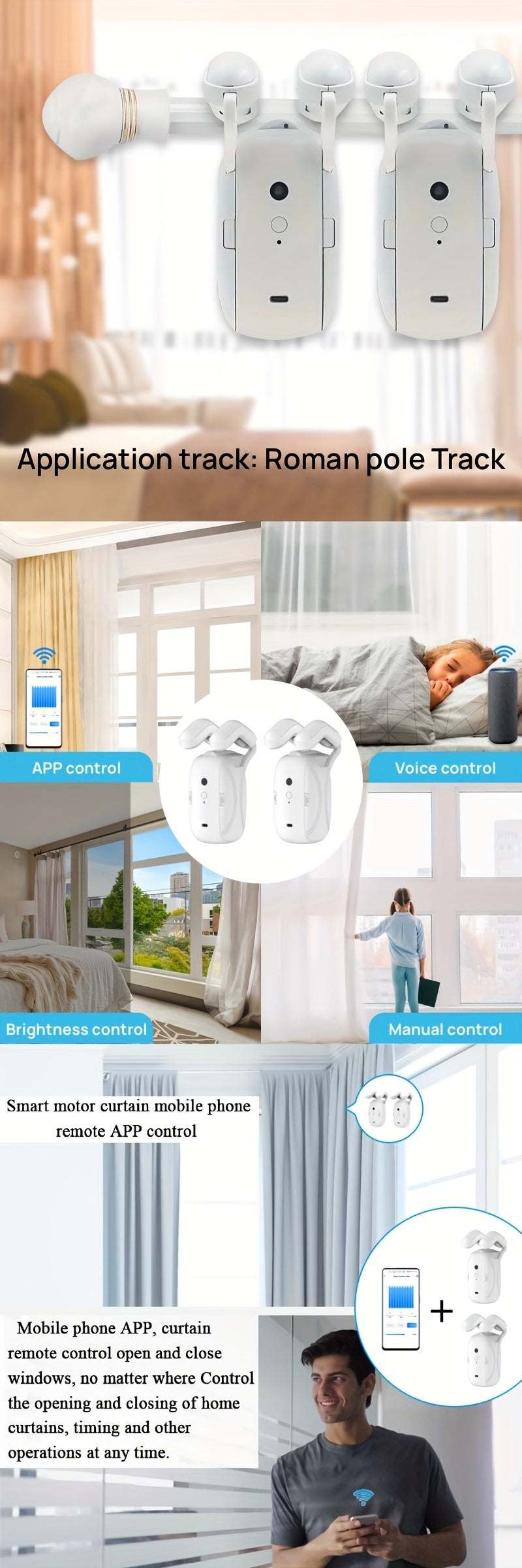 Smart Wi-Fi Curtain Robot Opener – App & Voice Control, Alexa & Google Compatible, Automatic Curtain System