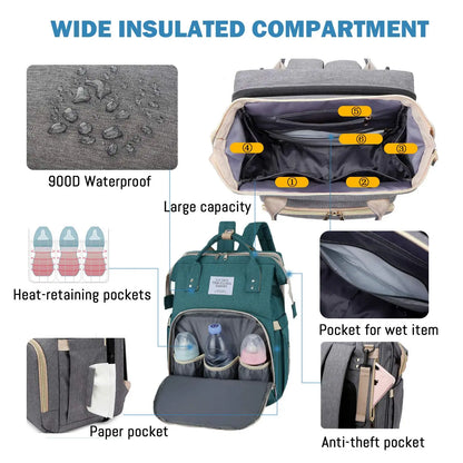 Foldable Diaper Bag Backpack with Crib & USB | Travel Ready