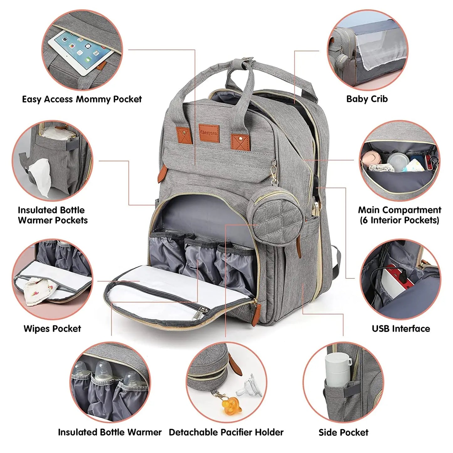 Foldable Diaper Bag Backpack with Crib & USB | Travel Ready