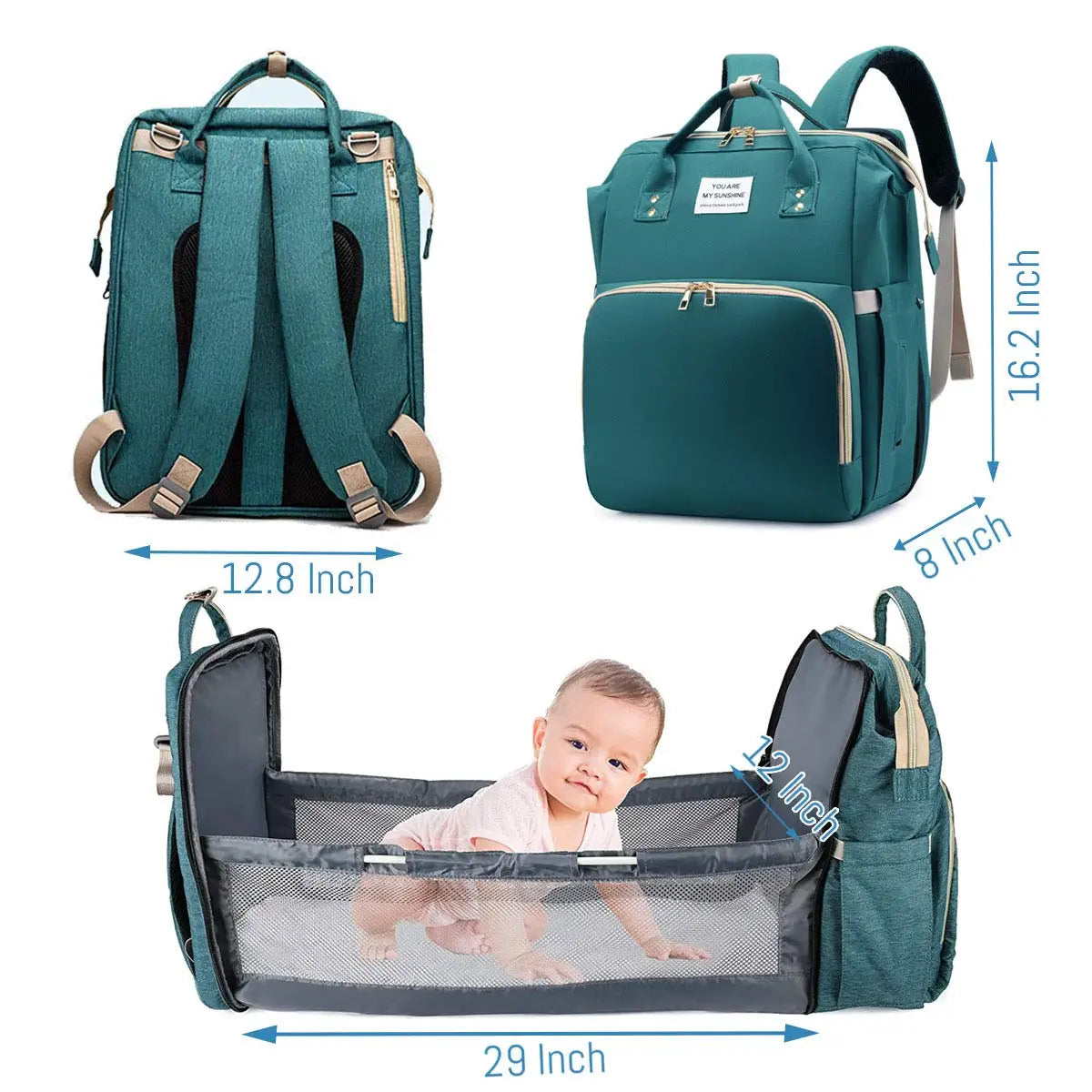 Foldable Diaper Bag Backpack with Crib & USB | Travel Ready