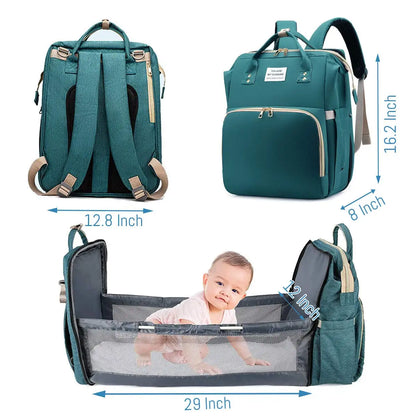 Foldable Diaper Bag Backpack with Crib & USB | Travel Ready