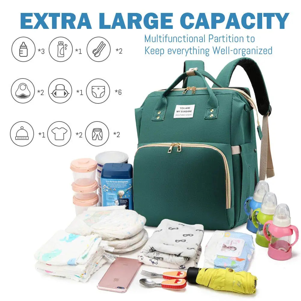 Foldable Diaper Bag Backpack with Crib & USB | Travel Ready