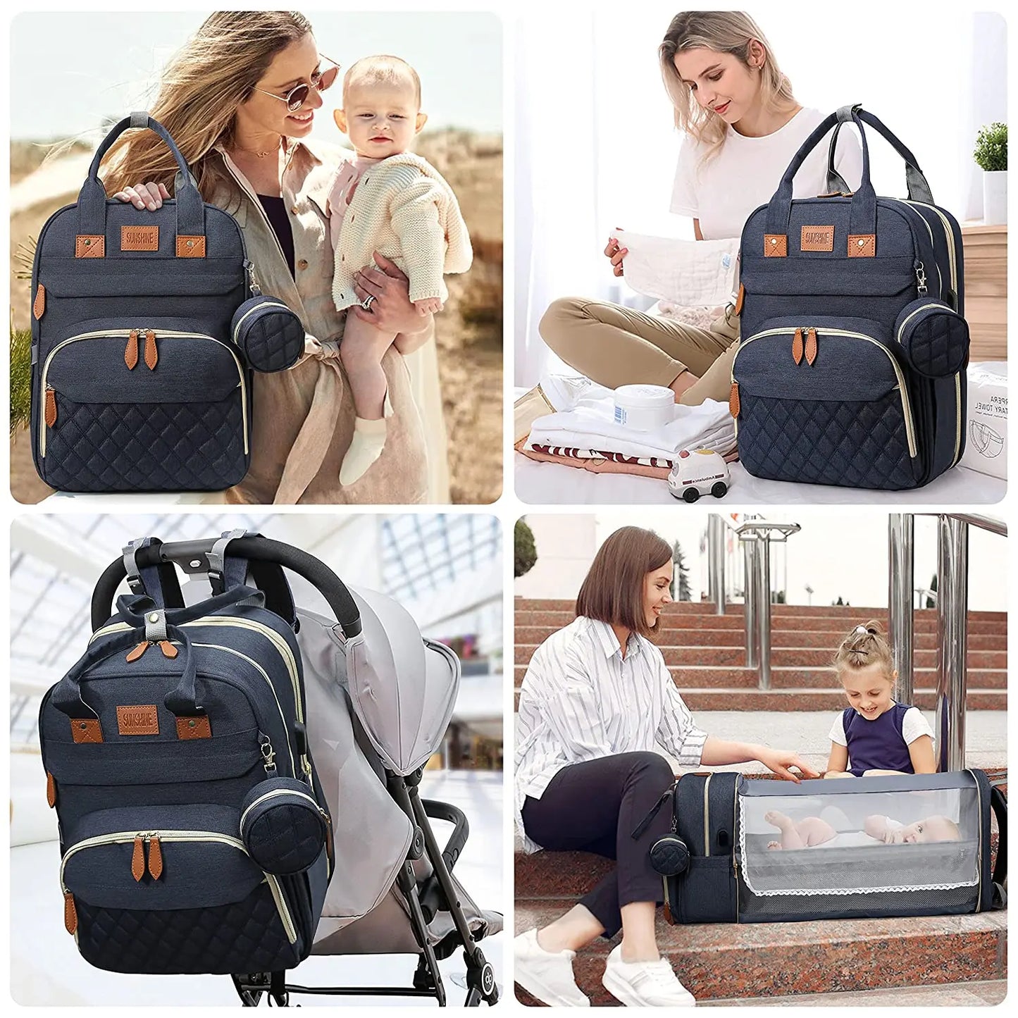 Foldable Diaper Bag Backpack with Crib & USB | Travel Ready