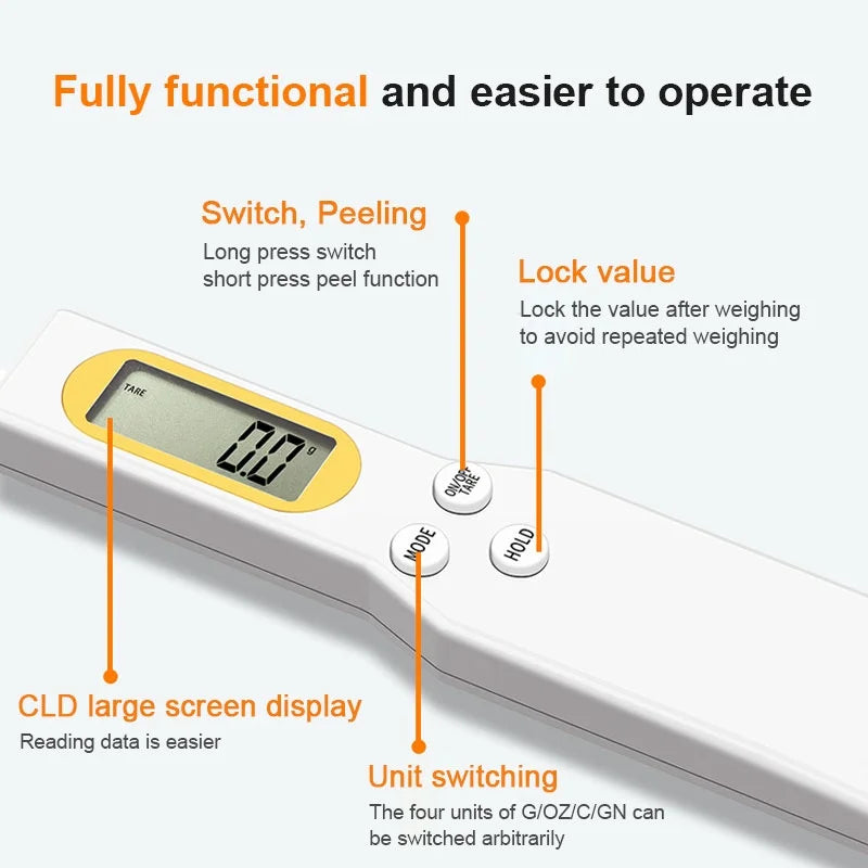 ميزان مطبخ رقمي صغير بشاشة LCD لقياس الطعام، 0.1-500 جرام، دقيق طهي، حليب، مسحوق قهوة، ملعقة قياس الوزن
