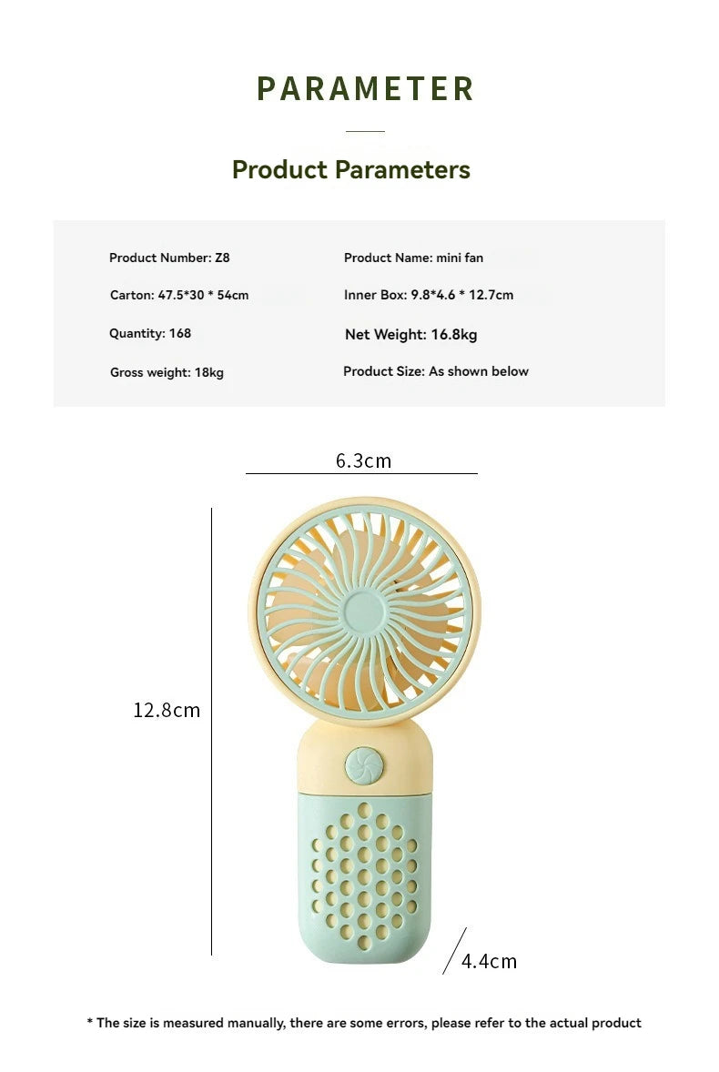 Ventilateur de charge portable 2025, petit ventilateur de poche mignon de dessin animé pour étudiant, mini ventilateur USB portable