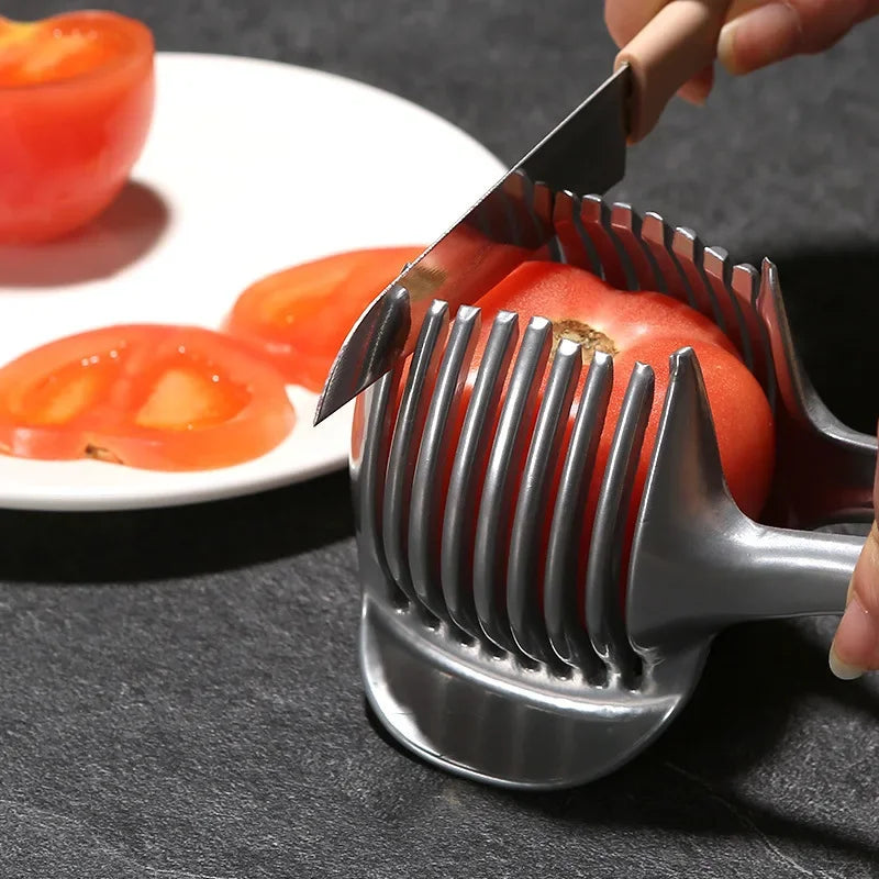 RVS Keuken Handheld Sinaasappel Citroensnijder Tomaten Snijclip Fruitsnijder Uiensnijder KeukenItem Snijder Accessoire