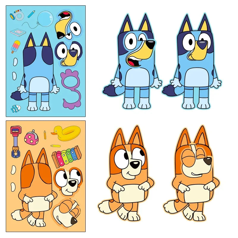 6/12/18 stk Bluey Anime tegneserie hundepuslespill-klistremerker Søte barn DIY-fargepuslespill Utdanningsklistremerker Morsomme leker for barn Gave