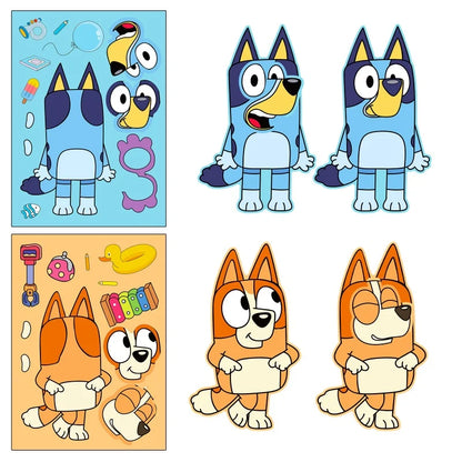 6/12/18 stk Bluey Anime tegneserie hundepuslespill-klistremerker Søte barn DIY-fargepuslespill Utdanningsklistremerker Morsomme leker for barn Gave