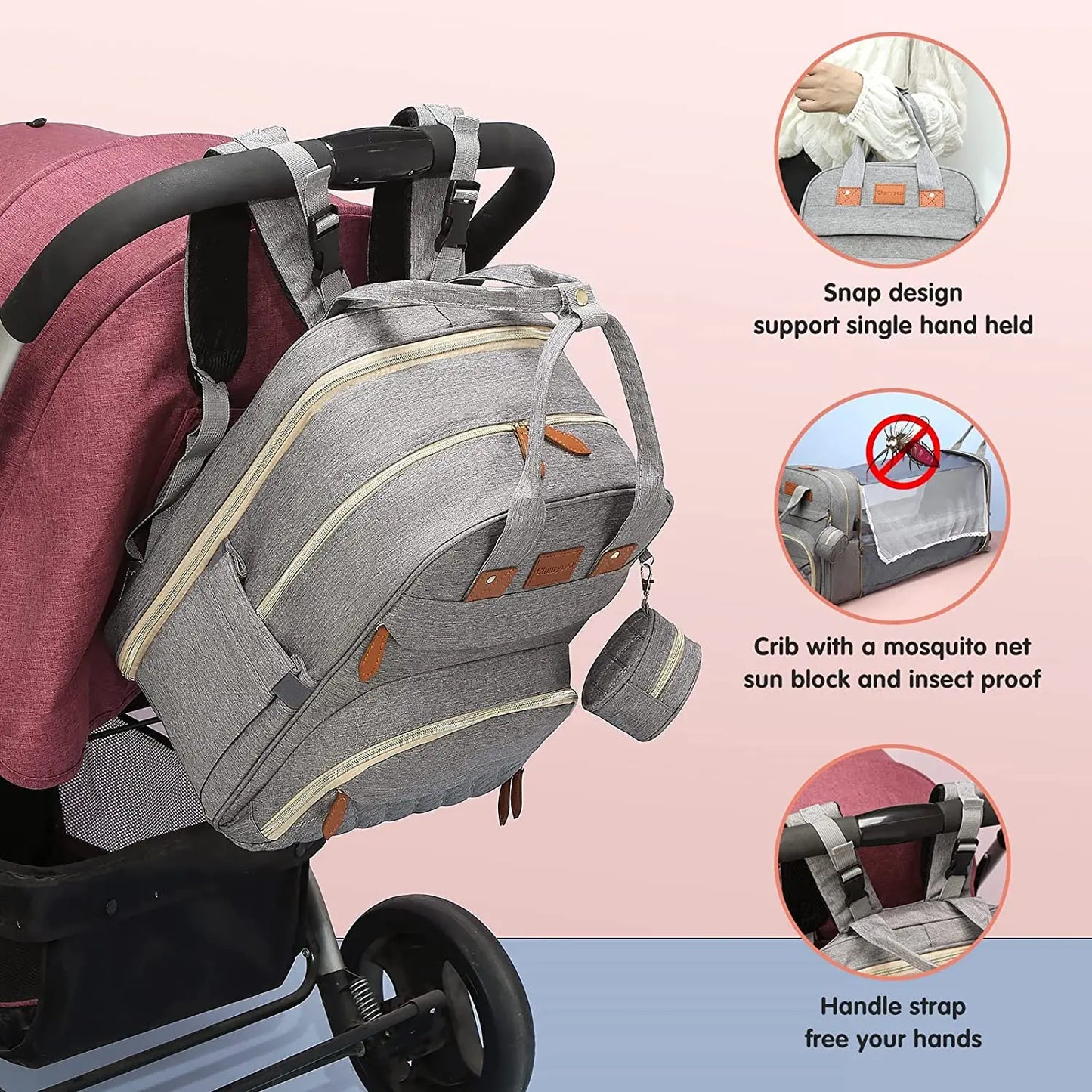 Foldable Diaper Bag Backpack with Crib & USB | Travel Ready