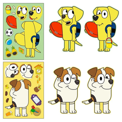 6/12/18 stk Bluey Anime tegneserie hundepuslespill-klistremerker Søte barn DIY-fargepuslespill Utdanningsklistremerker Morsomme leker for barn Gave